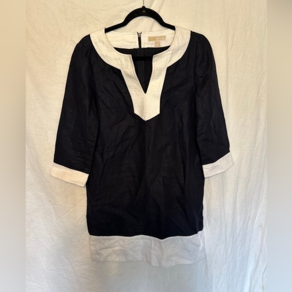 Micheal Kors Women’s 100% Linen Tunic dress black and white size small